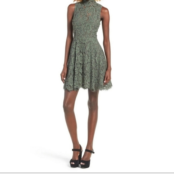 NEW Keepsake Porcelain Green Lace Open Back Dress Mini Keyhole Bohemian Summer - Picture 8 of 16